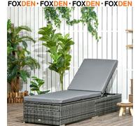 Foxden Grey Rattan Sun Lounger Five-Position Recliner Padded Cushion Patio Adjustable Backrest