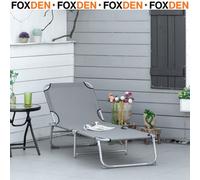 Foxden Grey Reclining Sun Lounger Folding 4-Position Adjustable Camping Bed Metal Frame