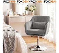 Foxden Grey Swivel Accent Chair Adjustable Height Lumbar Support Tub Linen Fabric