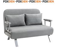 Foxden Light Grey Click-Clack Sofa Bed Two Seater With Pillows Faux Suede 5 Position Backrest