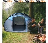 Foxden Sky Blue 4 Person Pop-Up Tent Camping Family Dome Man Waterproof 2 Doors
