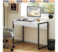 Foxden White Computer Desk With Drawers High Gloss Home Office Modern Mdf 100Cm