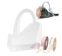 Foxegg 12 Transparent Flower Bags for Bouquets Clear Floral Gift Wrap Bag With Handle and Ribbon Florist Supplies Packaging for Valentine's Day Mother's Day 11.8L*4.7W*15H Inch (Heart-shaped)