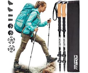 Foxelli Carbon Fiber Walking Poles - Lightweight Collapsible Hiking Poles with Cork Grips, Quick Flip Locks & All-Terrain Accessories - Adjustable Height Hiking Sticks for Men & Women