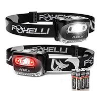 Foxelli LED Head Torch - for Adults & Kids, Running, Camping, Hiking Headtorch Battery Powered with White & Red Light, Lightweight Waterproof Headlamp with Comfortable Headband, Batteries Included