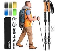 Foxelli Trekking Poles - 2-pc Pack Collapsible Lightweight Hiking Poles, Strong Aircraft Aluminum Adjustable Walking Sticks with Natural Cork Grips and 4 Season All Terrain Accessories