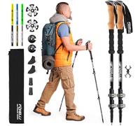 Foxelli Trekking Poles - 2-pc Pack Collapsible Lightweight Hiking Poles, Strong Aircraft Aluminum Adjustable Walking Sticks with Natural Cork Grips and 4 Season All Terrain Accessories