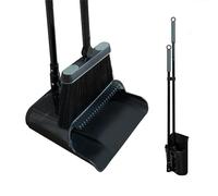 Foxence Upright Dustpan and Brush Set with Long Handle, 180° Rotating Broom Head, No Bending Required, Standing Broom and Dustpan Set with Self-Cleaning Comb Teeth, Clip-On Mop Feature