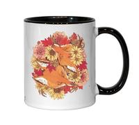 Foxes and Flowers Art Graphic Ceramic Tea Coffee Mug Black