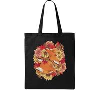 Foxes And Flowers Art Graphic Natural Ecological Cotton Tote Bag Black