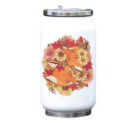 Foxes and Flowers Art Graphic Vacuum Insulated Thermal Beverage Can Bottle White
