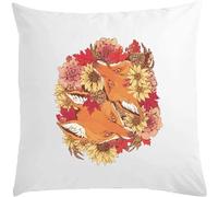 Foxes And Flowers Art Graphic White Pillow 40x40cm With Filler White