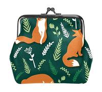 Foxes Animal Green Women’s PU Leather Coin Wallets Girls Mini Buckle Coin Purse Pouch
