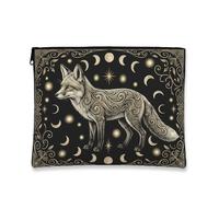 Foxes Canvas with Zipper, Mystical Artistic Crescent Moon Stars None Black Canvas with Zipper Makeup Bag for Purse for Travel, Purse, Bathroom, Vanity and Daily Storage, Black, 7x9 Inch, Mystical