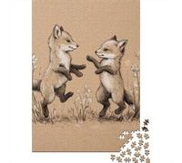 Foxes Dancing in Flowers Jigsaw Puzzles Puzzles for Adults Kids. 1000 Piece Impossible Challenge Toy Educational Game Home Decoration for Educational Games Gifts 52x38cm/1000pcs
