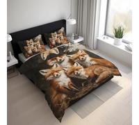 Foxes Duvet Cover Emperor Size, Reversible Print Design, 3 Pcs Wild Animal Realistic Style Bedding Set, Soft Microfibre Quilt Cover with 2 Pillowcases, Zip GG2l