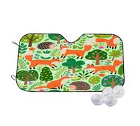 Foxes Hedgehogs Green Trees Wind Sun Shade for Car Sun Visor Foldable Vehicle Sunshade 27.5×51.2 Inch