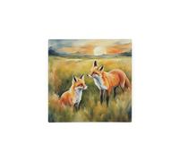 Foxes Hot Pot Stand Trivet - British Wildlife Art Glassware Gift/Present - Kitchen Chopping/Cutting Board Worktop Protector with Non-Slip Feet 20cm x 20cm (8" x 8")
