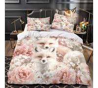 Foxes in Flowers Comforter Cover 3D Design Printed Premium 3 Pcs Bedding Set Zipper Pastel Floral Duvet Cover Super Soft Breathable for Kids Girls Boys Adults Women Teens Super king（260x220cm）