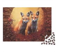 Foxes in Forest-Nature Wildlife Art Jigsaw Puzzles 1000 Pieces Using Premium Cardboard Centenary Jigsaws Autumn Foxes for Cognitive Stimulation in Team Building Games 52x38cm/1000pcs