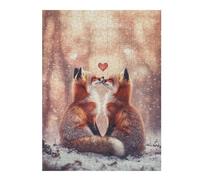 Foxes in Love Winter Scene Artistic Jigsaw Puzzle for Adults, 500 PCS