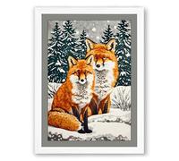 Foxes in Winter Boho Framed Wall Art Print A4 (29.7×21cm) White, Wall Decor for Living Room, Bedroom, Office & Home, Ready to Hang, Art Gift