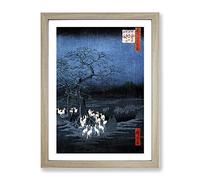 Foxes Meeting At The Changing Tree By Utagawa Hiroshige Asian Japanese Framed Print | A3 Oak Framed Wall Art | Ready to Hang | Asian Floral Picture | Living Room Bedroom Lounge Office