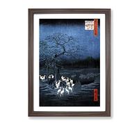 Foxes Meeting At The Changing Tree By Utagawa Hiroshige Asian Japanese Framed Print | A3 Walnut Framed Wall Art | Ready to Hang | Asian Floral Picture | Living Room Bedroom Lounge Office