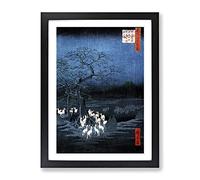 Foxes Meeting At The Changing Tree By Utagawa Hiroshige Asian Japanese Framed Print | A4 Black Framed Wall Art | Ready to Hang | Asian Floral Picture | Living Room Bedroom Lounge Office