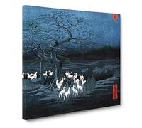 Foxes Meeting at the Changing Tree by Utagawa Hiroshige Canvas Print | Gallery Wrapped 30mm Frame Wall Art | 14x14 inches | Ready to Hang | Asian Landscape Picture | Living Room Bedroom Lounge Office
