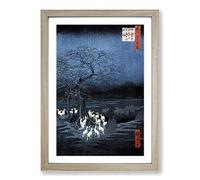 Foxes Meeting at The Changing Tree by Utagawa Hiroshige Framed Print | A2 Oak Framed Wall Art | Ready to Hang | Asian Floral Picture | Living Room Bedroom Lounge Office