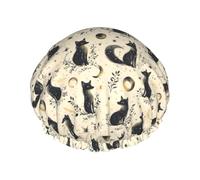 Foxes Moonlight Print Shower Caps for Women, Reusable Double Layers Elastic Band Long Hair Bath Caps for Shower