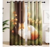 Foxes Mushrooms Old Tree Blackout Curtains, 46" x 72", Fox Printed Window Curtains, Orange and White Eyelet Curtains, Anime Cartoon Forest, for Children's Bedroom Boys' Bedroom Forest Room