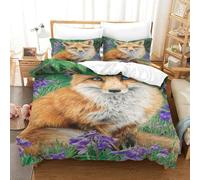 Foxes on The Grassland Duvet Cover Sets 3 PCS Hotel Quality Quilt Cover Bedding Sets Bed Covers with Pillowcases with Zipper Closure Hypoallergenic Soft Breathable Microfiber King（220x240cm）
