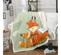 Foxes Print Soft Cozy Sherpa Fleece Blanket for Child - Cartoon Fluffy Green Throw - 160x220 cm Animals Thick Warm Blankets for Winter, Autumn, Bed, Sofa A425