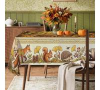 Foxes Rectangle Table Cloth, Autumn Rustic Squirrel Hedgehog Fall Orange Fabric Washable Reusable Table Linens Dinner Party Essentials for Kitchen Banquet Picnic 55x70 Inch