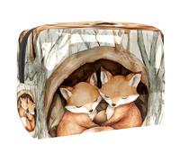 Foxes Sleeping on Cave Cosmetic Bag for Women, Travel Toiletries Bags Large PVC Makeup Handy Pouch Organiser with Zipper