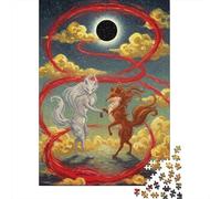 Foxes Under Eclipse with Red Ribbon 1000 Piece Jigsaw, 70x50cm/1000pcs