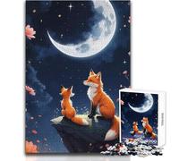 Foxes Under The Moonlit Sky 1000 Piece Jigsaw Puzzle for Teenagers Interactive Logical Thinking Game Ideal Memorable Occasion Gift Size 38x52cm