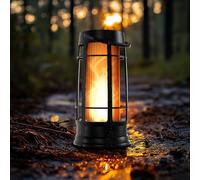 FoxFlame Metal Outdoor Solar Lantern, Flickering Solar Lanterns Outdoor Waterproof with Patented LED, Outdoor Lanterns for Porch, Patio, Garden, Tabletop, Hanging Use, Matte Black (1 Pack)
