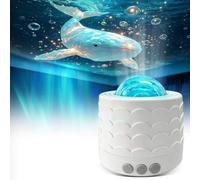 FoxGift Ocean Wave Projector Sensory Light, Quiet Rotating Kids Night Light | 8 Marine Films & 15 Colors, Ceiling Projection Lamp for Bedroom, Baby Toddler Birthday Gift, USB Powered, White