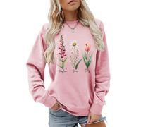Foxglove Daisy Tulip Floral Sweatshirt - Women's Garden Flower Print Crewneck Long Sleeve Pullover Top(Pink,L)
