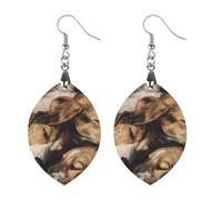 Foxhounds Dog Sleeping Together Womens Wooden Dangle Earrings for Adults Drop Pendant Trendy Jewelry