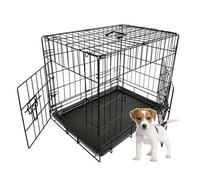 Foxhunter 24" Folding Pet Dog Puppy Metal Training Cage Crate Carrier Small Black 2 Doors