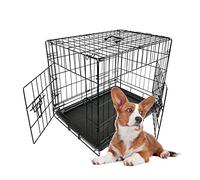FoxHunter 30" 30 Inch Pet Dog Puppy Cat Training Cage Crate Carrier Metal Folding With TWO Doors and Tray Medium Black New FH-PT03