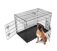 FoxHunter 42" 42 Inch Pet Dog Puppy Cat Training Cage Crate Carrier Metal Folding With TWO Doors and Tray Xlarge Black New FH-PT05