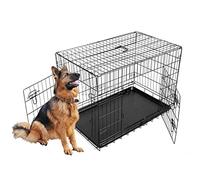 FoxHunter 48" 48 Inch Pet Dog Puppy Cat Training Cage Crate Carrier Metal Folding With TWO Doors and Tray XXLarge Black New FH-PT06