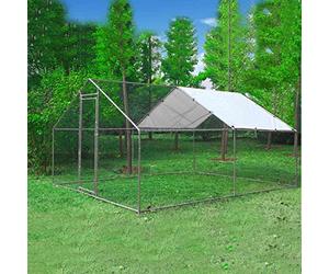 FoxHunter Chicken Pet Run Cage Walk In Coop Kennel Rabbit Dog Puppy Poultry Hen Animal Hutch House Enclosure Playpen Outdoor Shade Running 3X4X2M CRC02 Metal Hammered Silver