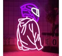 Foxiden Motorcyclist Neon Signs for Wall Decor,Dimmable Cool Motorcycle Helmet Neon Sign,Usb Powered Business Garage Neon Light for Man Cave Auto Repair Shop Birthday Gifts(8.6 * 14.9in)