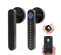 Foxlock Fingerprint Door Knob Lock Smart Keyless Entry Door Lock with Code Keypad Handle, Electronic Biometric Security Locking Door Lever Locks for Bedroom Interior Indoor Room - Black